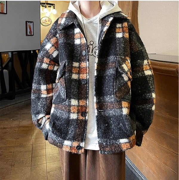 Men's American-Style Chanel-Inspired Plaid Wool Coat | Autumn & Spring, High-End, Thickened, Trendy Casual Jacket Overcoat