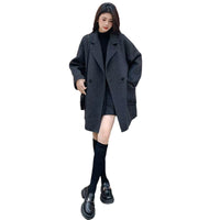 2025 New Women's Gray Double-Faced Cashmere Coat | Loose Mid-Length Woolen Coat for Autumn & Winter