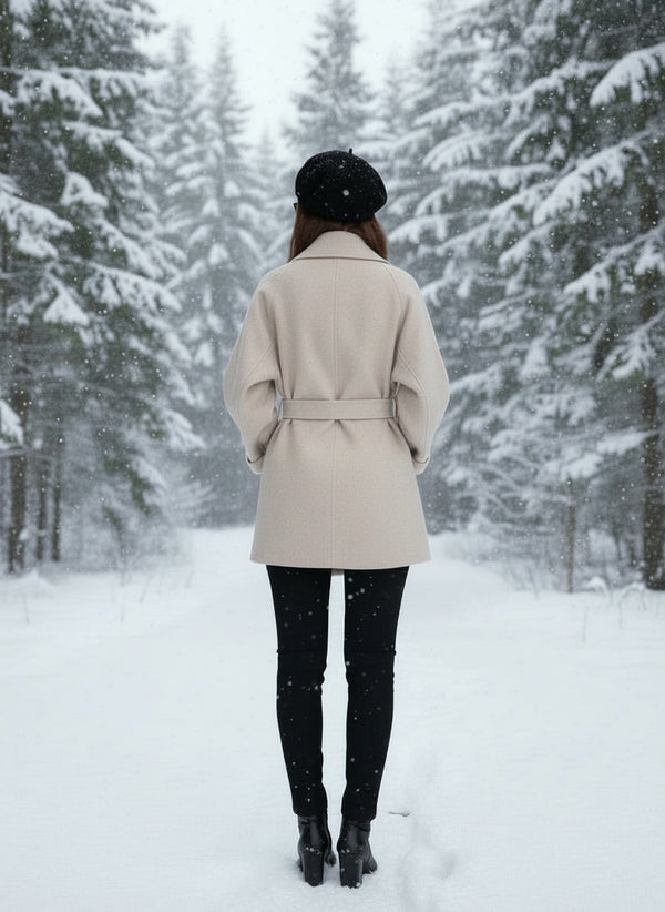 2025 Autumn Winter New! Women's High-End Double-Faced Cashmere Coat - Korean Waist-Cinching Slim Fit for Petite