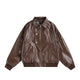 Multi-Zipper Faux Leather Bomber Jacket, Ribbed Collar and Cuffs, Available in Grey, Black, Brown