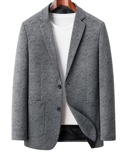 Fineryclothes Men's Textured Blazer, Blue Geometric Pattern, 2-Button Single Breasted Suit Jacket with Black Lining