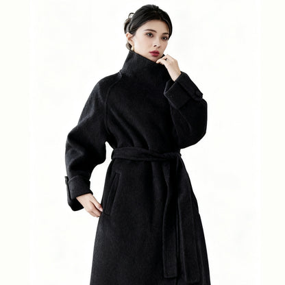 Fineryclothes Double-Faced Wool Wrap Coat, Mid-Calf Length, Shawl Collar, Long Sleeves,STYLE NO.001