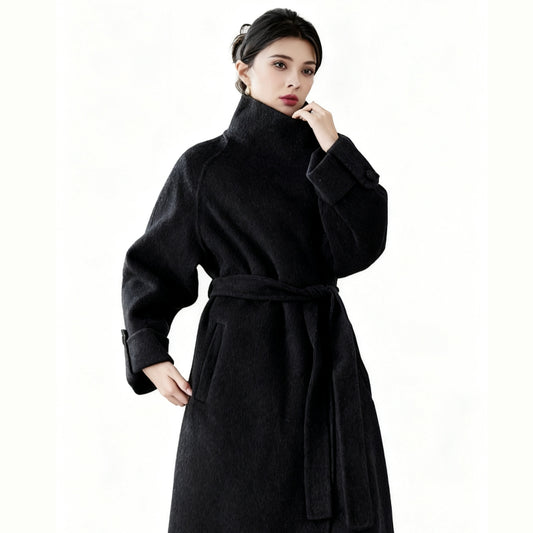 Fineryclothes Double-Faced Wool Wrap Coat, Mid-Calf Length, Shawl Collar, Long Sleeves,STYLE NO.001