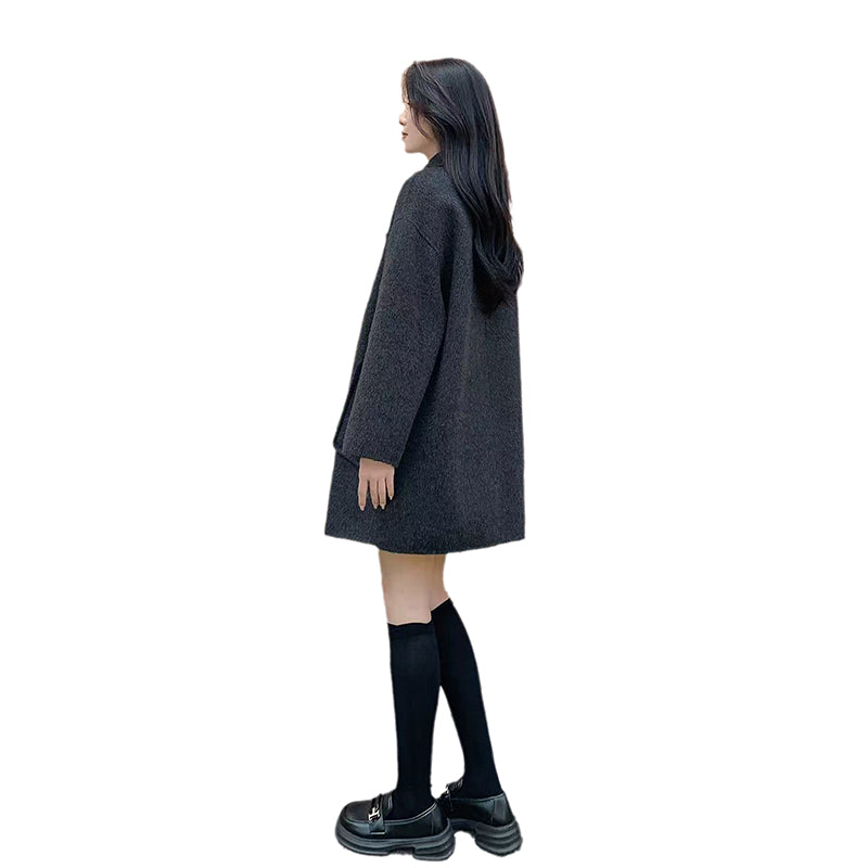 2025 New Women's Gray Double-Faced Cashmere Coat | Loose Mid-Length Woolen Coat for Autumn & Winter