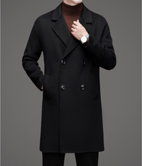 Men's Mid-Length Double-Faced Wool Coat - Autumn Winter , Double-Breasted Woolen Cashmere