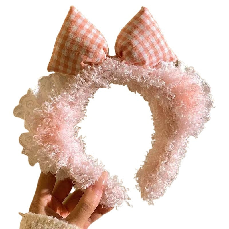 Cute Cartoon Plush Headbands - Cat/KT/Bear Ears & Leopard Print Hair Hoops for Women (Washing/Makeup)