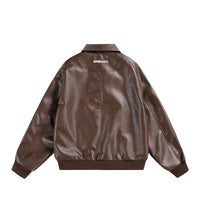 Multi-Zipper Faux Leather Bomber Jacket, Ribbed Collar and Cuffs, Available in Grey, Black, Brown