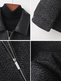 Men's 2025 A/W Double-faced Wool Outerwear: Woolen Overcoat & Jacket with Genuine Leather Patchwork, Casual Style