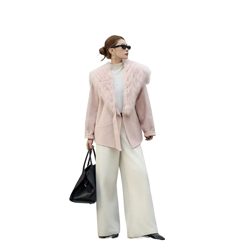 High-End Women's Double-Faced Cashmere Coat | Autumn Winter New Design with Detachable Fox Fur Collar