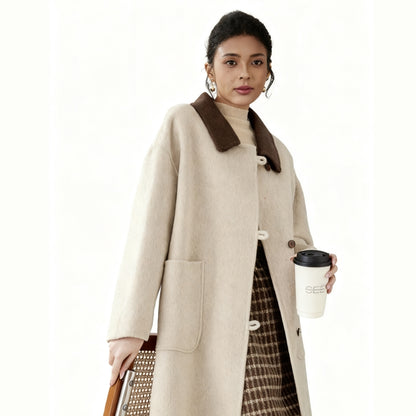 Fineryclothes Double-Faced Wool Wrap Coat, Mid-Calf Length, Shawl Collar, Long Sleeves, STYLE NO.002