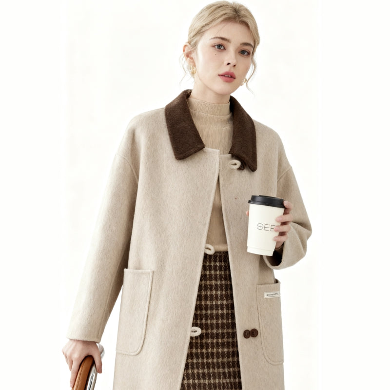 Fineryclothes Double-Faced Wool Wrap Coat, Mid-Calf Length, Shawl Collar, Long Sleeves, STYLE NO.002