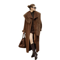 Women's 2025 Autumn & Winter New Double-Faced Cashmere Coat | Oversized Fox Fur Collar, Wide Lapel, Knee-Length Woolen Outerwear