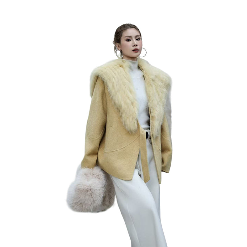 High-End Women's Double-Faced Cashmere Coat | Autumn Winter New Design with Detachable Fox Fur Collar