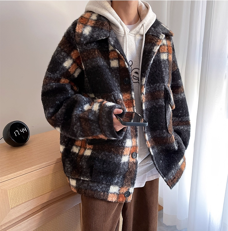 Men's American-Style Chanel-Inspired Plaid Wool Coat | Autumn & Spring, High-End, Thickened, Trendy Casual Jacket Overcoat
