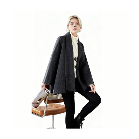 Fineryclothes Double-Faced Wool  Coat, Shawl Collar, Long Sleeves, STYLE NO.006