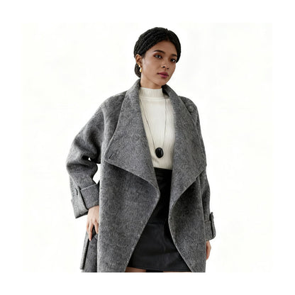 Fineryclothes Double-Faced Wool Wrap Coat, Mid-Calf Length, Shawl Collar, Long Sleeves,STYLE NO.001