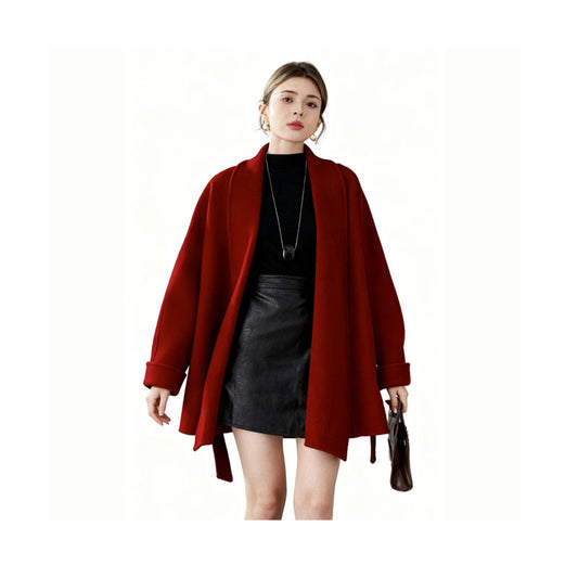 Fineryclothes Double-Faced Wool Shawl-Collar Wrap Coat,  STYLE NO.008