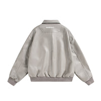Multi-Zipper Faux Leather Bomber Jacket, Ribbed Collar and Cuffs, Available in Grey, Black, Brown