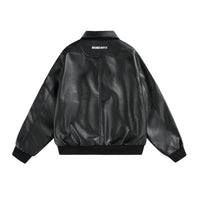 Multi-Zipper Faux Leather Bomber Jacket, Ribbed Collar and Cuffs, Available in Grey, Black, Brown