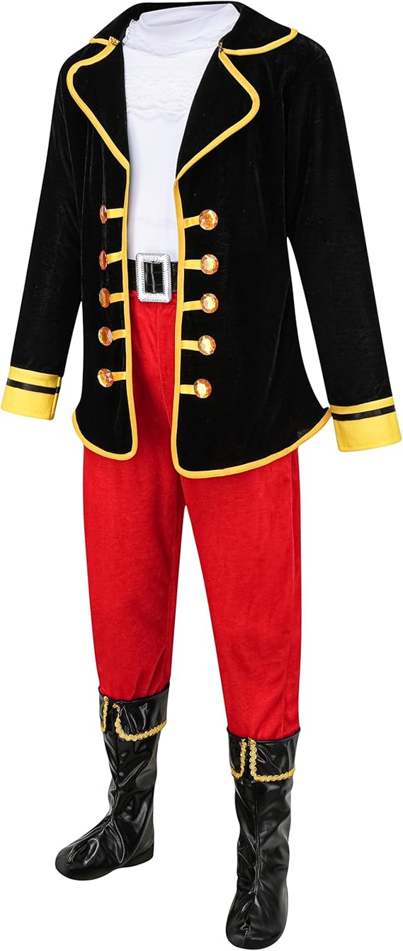 Pirate Costume for Kids Boys Deluxe Pirate Costume Set with Accessories Halloween Cosplay Party Dress Up