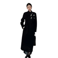 Women's 2025 A/W New Chinese Stand-up Collar Double-faced Cashmere Coat | Embroidered Long Woolen Outerwear