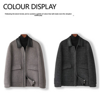 Men's 2025 A/W Double-faced Wool Outerwear: Woolen Overcoat & Jacket with Genuine Leather Patchwork, Casual Style