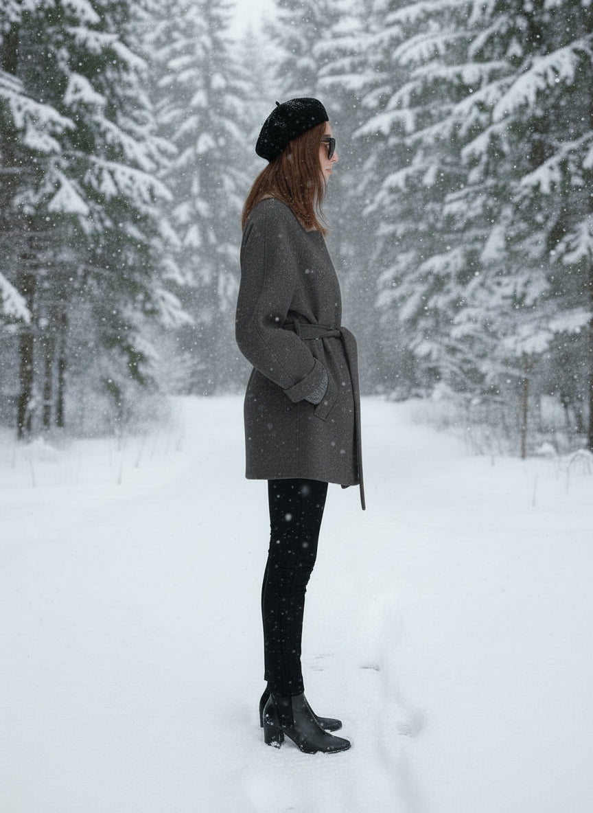 2025 Autumn Winter New! Women's High-End Double-Faced Cashmere Coat - Korean Waist-Cinching Slim Fit for Petite