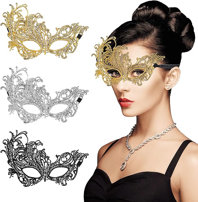 2PCS Mysterious Fun Lace Masks for Masquerade Proms, Hallowmas Party, Photo Shoot