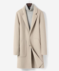 100% Cashmere Coat for Men - Winter Mid-Length, Stylish Double-Faced Woolen Casual Trench Coat (Youth-Focused)