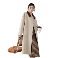 Women's 2025 A/W New High-end Korean Double-Faced Cashmere Coat | Contrast Patchwork Collar Woolen Outerwear