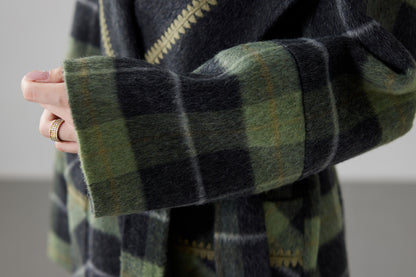 Fineryclothes Plaid Double-Faced Wool Shawl-Collar Wrap Coat  STYLE NO.007