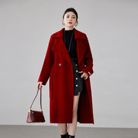 Women's 2025 A/W New Red Double-sided Cashmere Coat | Tie Waist (New Year/Wedding) Wool-blend Outerwear