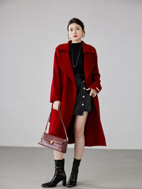 Women's 2025 A/W New Red Double-sided Cashmere Coat | Tie Waist (New Year/Wedding) Wool-blend Outerwear