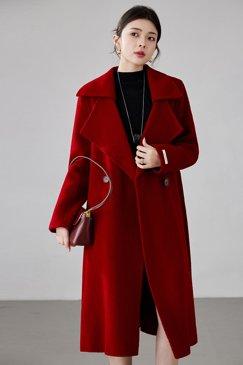 Fineryclothes Double-Faced Wool  Coat, Mid-Calf Length, Shawl Collar, Long Sleeves, STYLE NO.003