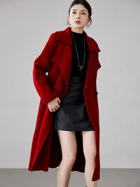 Women's 2025 A/W New Red Double-sided Cashmere Coat | Tie Waist (New Year/Wedding) Wool-blend Outerwear