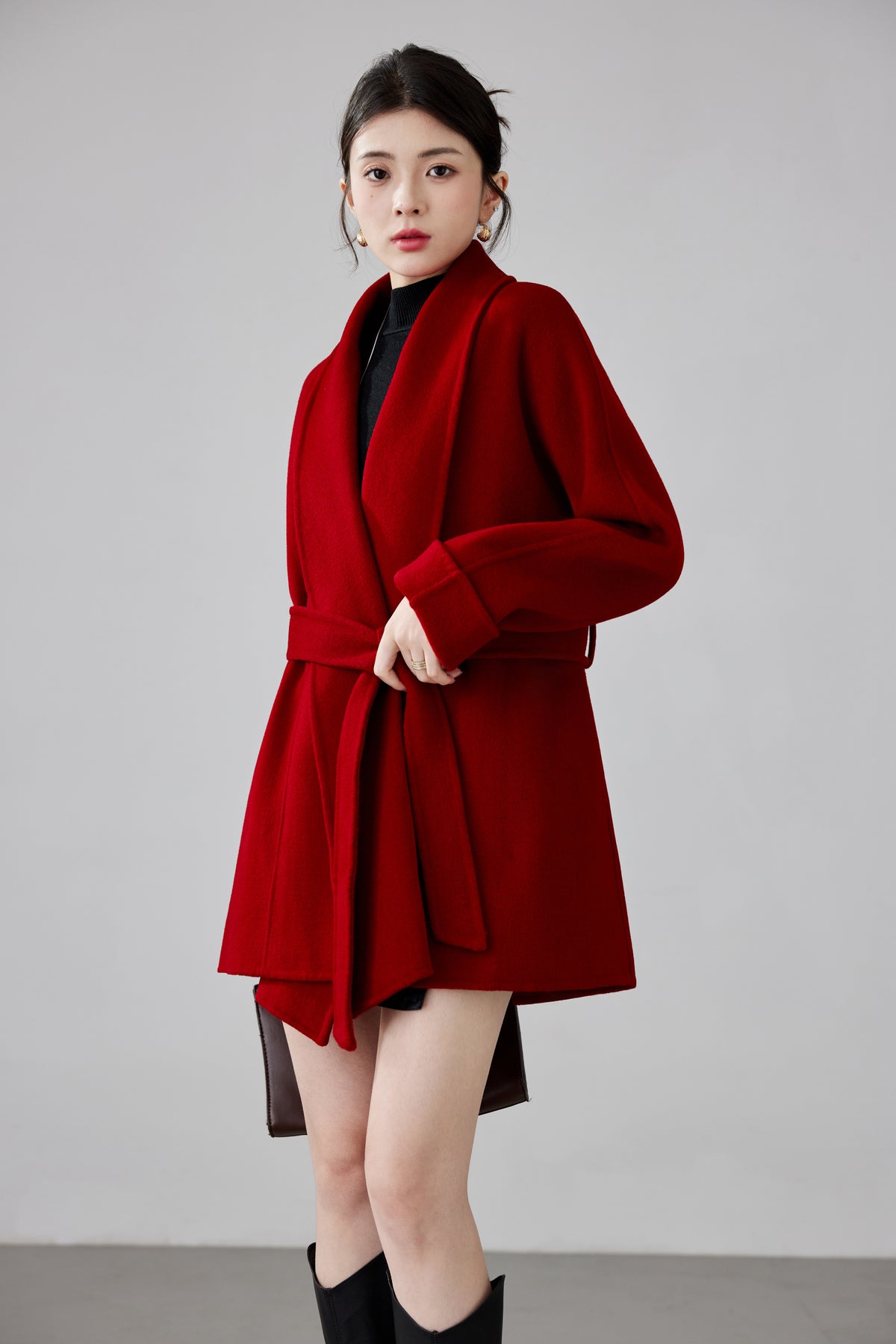 Women's Short Rose-red Double-sided Cashmere Coat | High-end (Wedding Bridal/New Year "War Robe") Woolen Outerwear