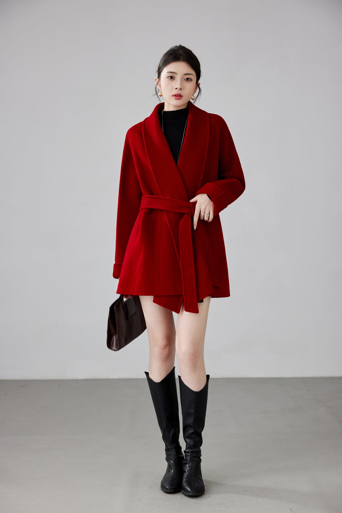 Women's Short Rose-red Double-sided Cashmere Coat | High-end (Wedding Bridal/New Year "War Robe") Woolen Outerwear