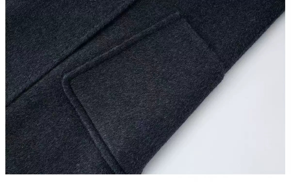 Women's Mid-Length Gray Double-Sided Cashmere Coat | New Autumn & Winter Style, High-End Korean Loose Fit, Woolen Outerwear for Petite Figures