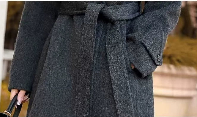 Women's 2025 A/W New High-end Stand-up Collar Double-faced Cashmere Coat |Loose Waist-cinching Mid-length Outerwear