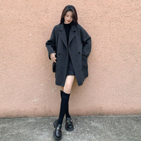 2025 New Women's Gray Double-Faced Cashmere Coat | Loose Mid-Length Woolen Coat for Autumn & Winter