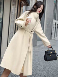 Women's 2025 A/W New High-end Stand-up Collar Double-faced Cashmere Coat |Loose Waist-cinching Mid-length Outerwear