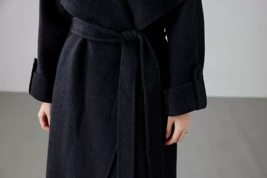 Fineryclothes Women's High-end Mid-length Blue Double-sided Cashmere Coat | Casual Style, Classic Wide Lapel Woolen Outerwear