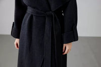 Fineryclothes Women's High-end Mid-length Blue Double-sided Cashmere Coat | Casual Style, Classic Wide Lapel Woolen Outerwear