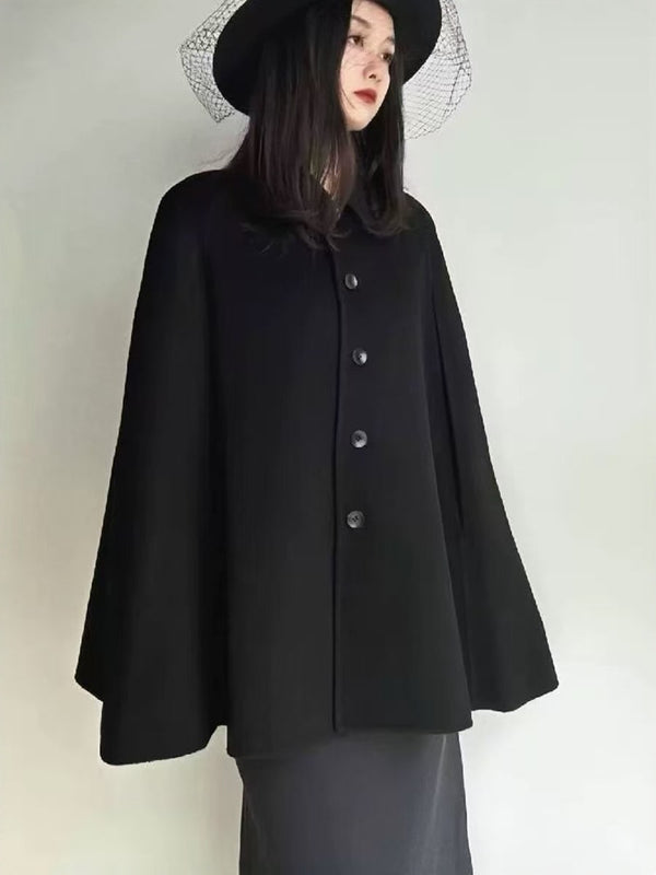 Women's Black Shawl-Collar Cloak Coat | Double-Faced Cashmere & Wool Blend | New Autumn/Winter | Noble Lady Elegant High-End Style