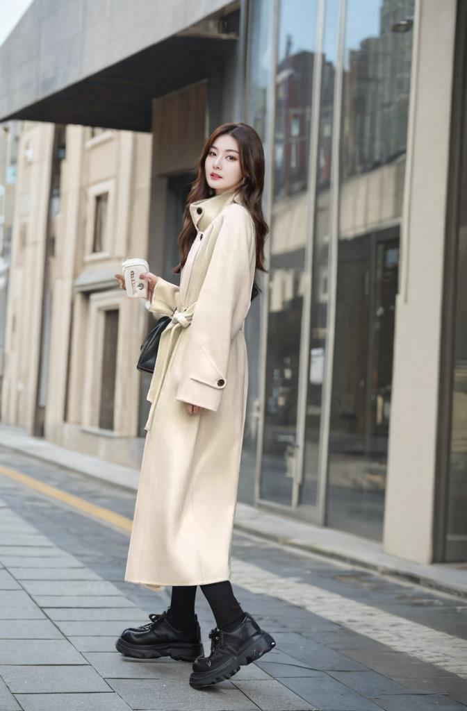 Women's 2025 A/W New High-end Stand-up Collar Double-faced Cashmere Coat |Loose Waist-cinching Mid-length Outerwear