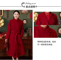 Women's 2025 A/W New Chinese National Wind Black Double-sided Cashmere Coat | Retro Button Mid-length Woolen Outerwear