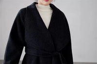 Fineryclothes Women's High-end Mid-length Blue Double-sided Cashmere Coat | Casual Style, Classic Wide Lapel Woolen Outerwear