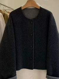 Women's 2025 Autumn Short Double-faced Wool Coat | Retro Color-blocking High-end Tweed Round Neck Slim Outerwear