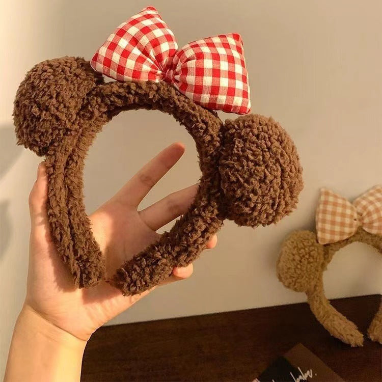 Cute Cartoon Plush Headbands - Cat/KT/Bear Ears & Leopard Print Hair Hoops for Women (Washing/Makeup)