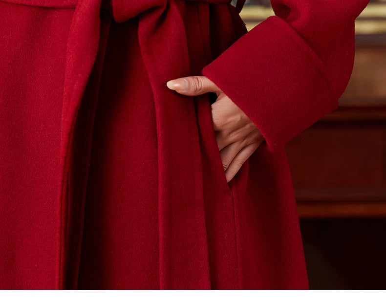 Women's 2025 A/W New Chinese National Wind Black Double-sided Cashmere Coat | Retro Button Mid-length Woolen Outerwear